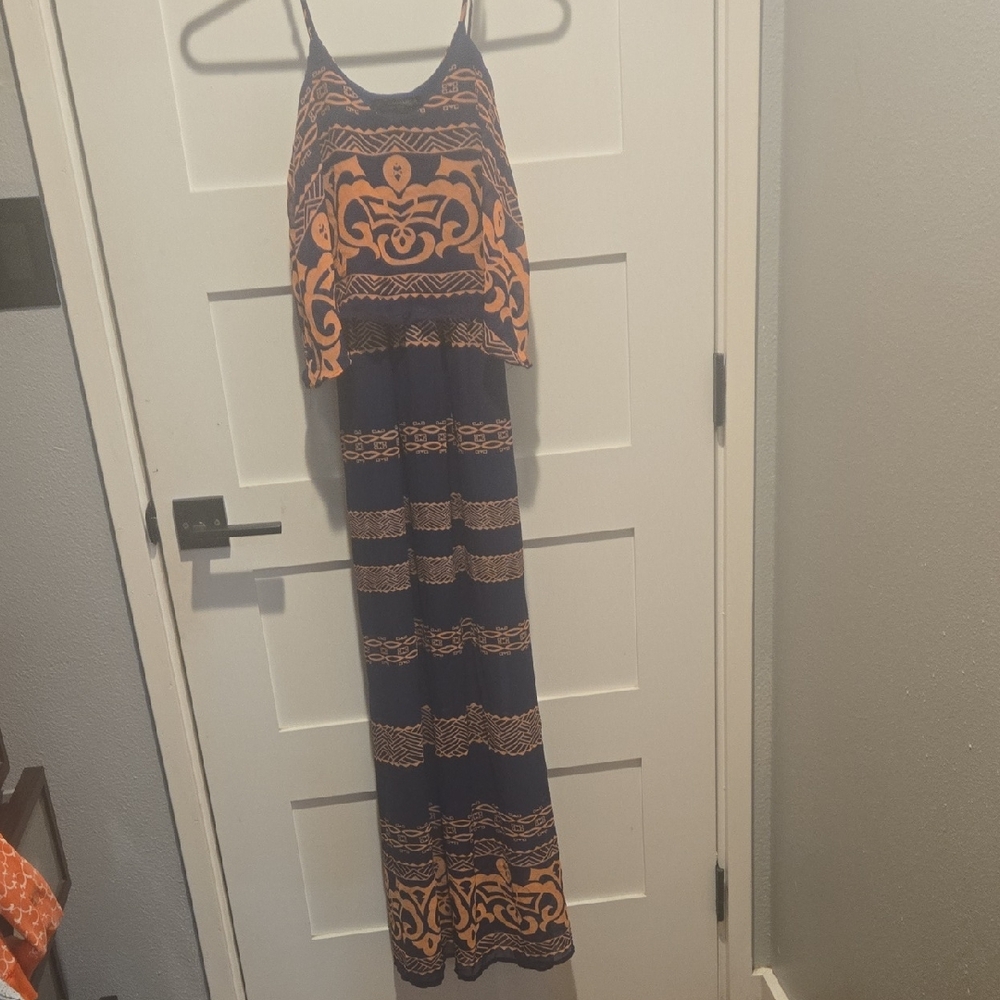 Chic Navy and Orange Maxi Dress